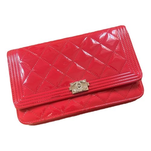Pre-owned Chanel Wallet On Chain Boy Half Flap Patent Leather Crossbody Bag In Red