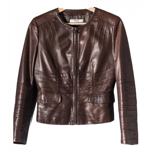 Pre-owned Prada Leather Short Vest In Brown