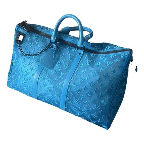 Pre-owned Louis Vuitton Keepall Triangle Leather Travel Bag In Blue
