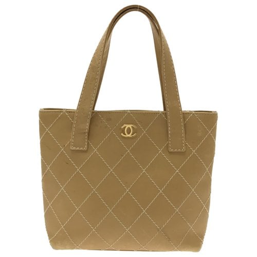 Pre-owned Chanel Wild Stitch Leather Tote In Beige