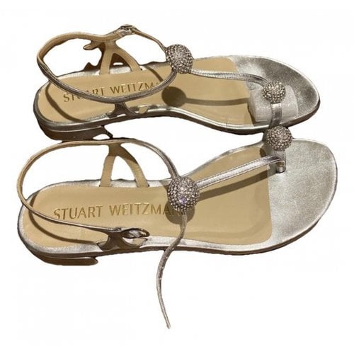 Pre-owned Stuart Weitzman Leather Sandal In Silver