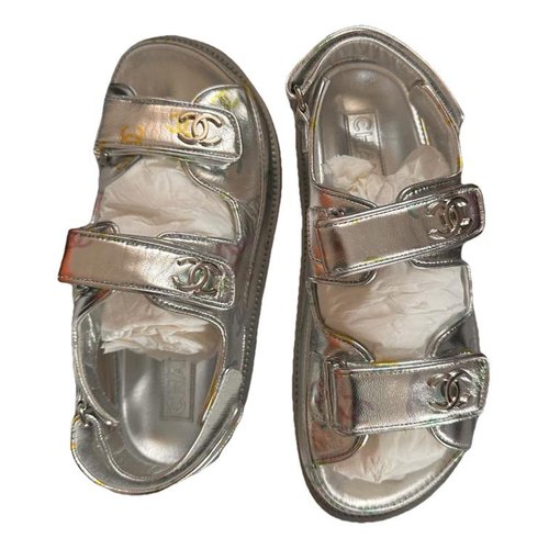 Pre-owned Chanel Dad Sandals Leather Sandal In Metallic