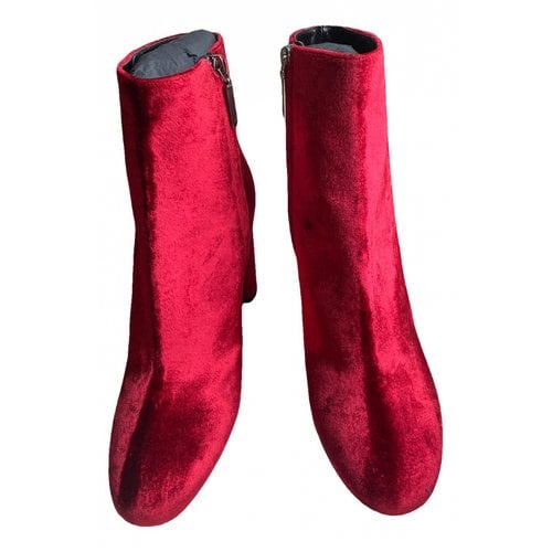 Pre-owned Saint Laurent Velvet Boots In Red