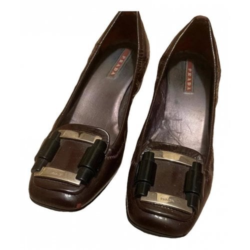 Pre-owned Prada Patent Leather Ballet Flats In Burgundy