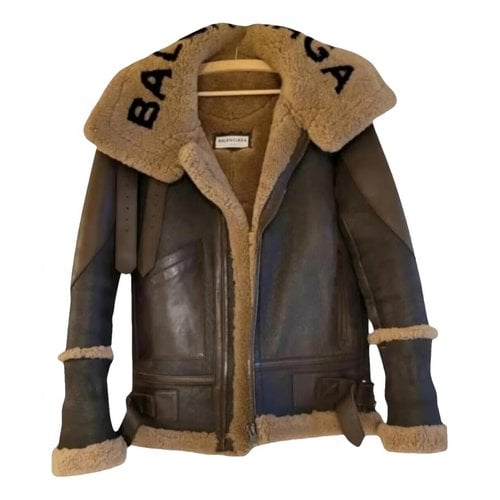 Pre-owned Balenciaga Wool Biker Jacket In Brown