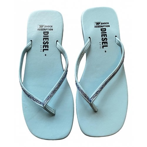 Pre-owned Diesel Patent Leather Flip Flops In Turquoise