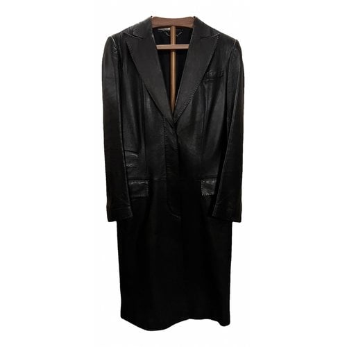 Pre-owned Gucci Leather Trench Coat In Black