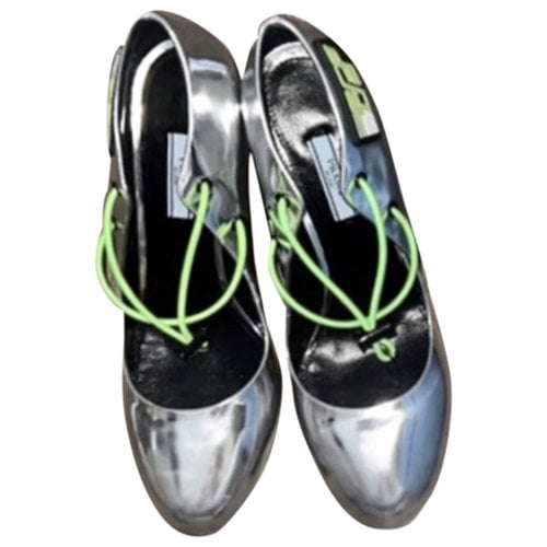 Pre-owned Prada Mary Jane Patent Leather Heels In Silver