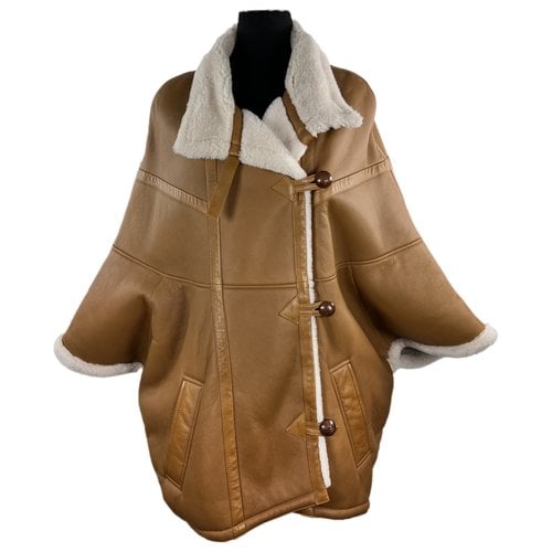 Pre-owned Saint Laurent Leather Peacoat In Camel