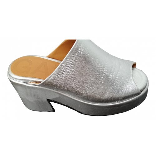Pre-owned Ganni Leather Mules & Clogs In Silver