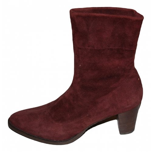 Pre-owned Parallele Leather Ankle Boots In Burgundy