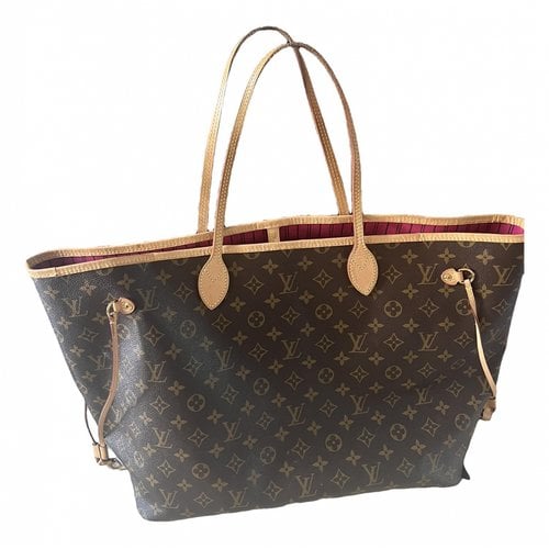 Pre-owned Louis Vuitton Neverfull Leather Handbag In Burgundy