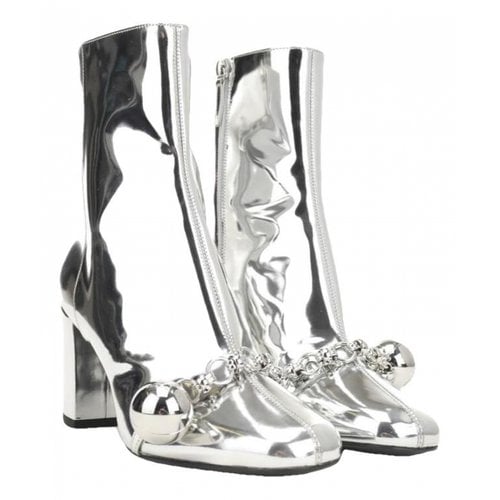 Pre-owned Longchamp Patent Leather Boots In Silver
