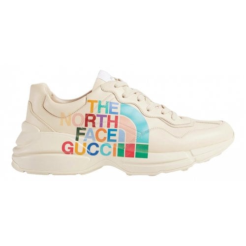 Pre-owned The North Face X Gucci Leather Low Trainers In Beige