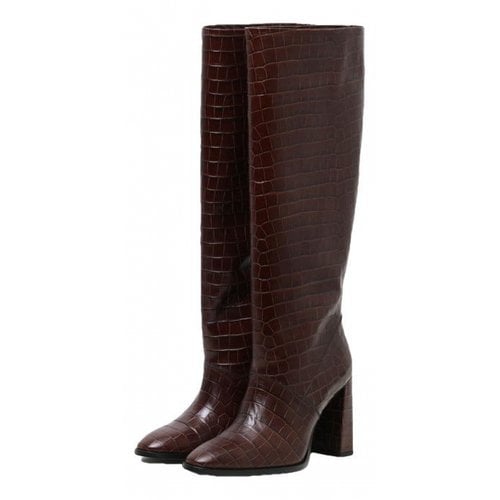 Pre-owned By Far Leather Boots In Brown