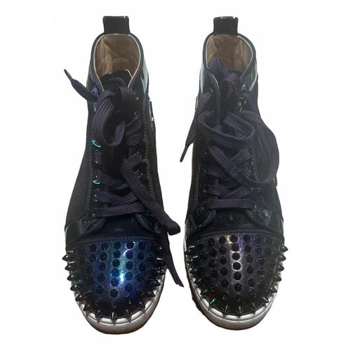 Pre-owned Christian Louboutin Lou Spikes Leather Trainers In Purple