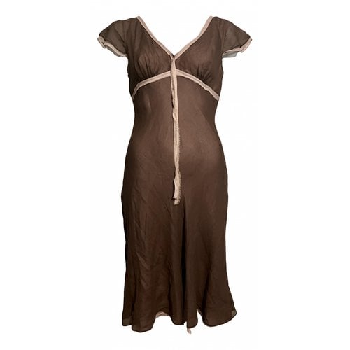 Pre-owned Bcbg Max Azria Silk Mid-length Dress In Brown