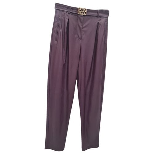 Pre-owned Pinko Leather Straight Pants In Purple