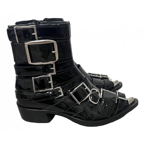 Pre-owned Alexander Mcqueen Patent Leather Biker Boots In Black