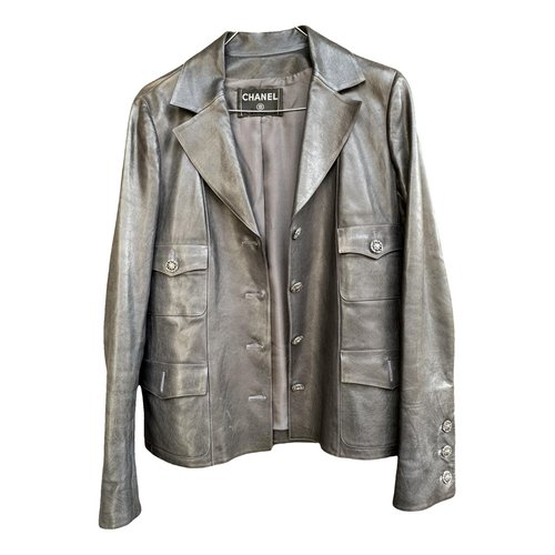 Pre-owned Chanel Leather Biker Jacket In Anthracite