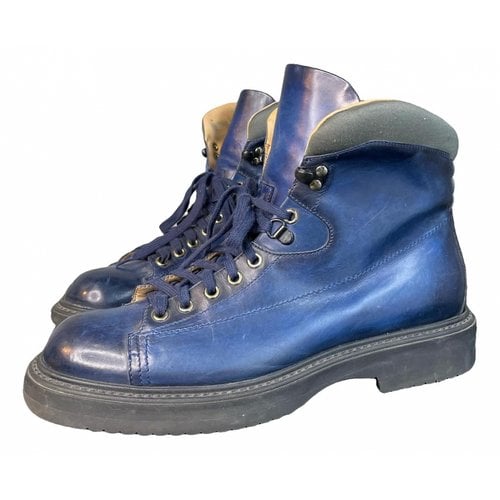 Pre-owned Santoni Leather Boots In Blue