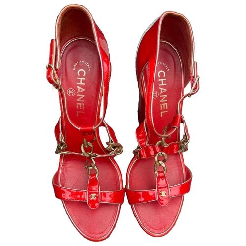 Pre-owned Chanel Dad Sandals Leather Flip Flops In Red