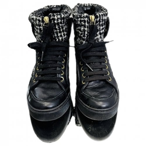 Pre-owned Moncler Leather Trainers In Black