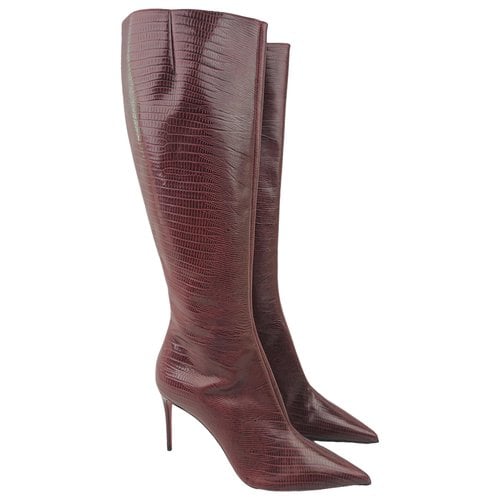 Pre-owned Christian Louboutin Leather Boots In Burgundy