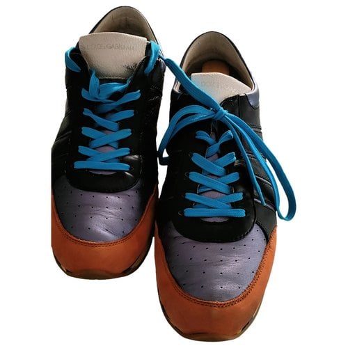Pre-owned Dolce & Gabbana Leather Low Trainers In Blue