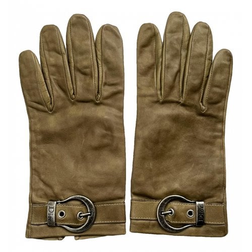 Pre-owned Dior Leather Gloves In Khaki