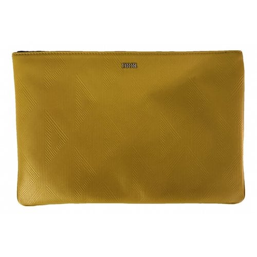 Pre-owned Dior Leather Clutch Bag In Yellow