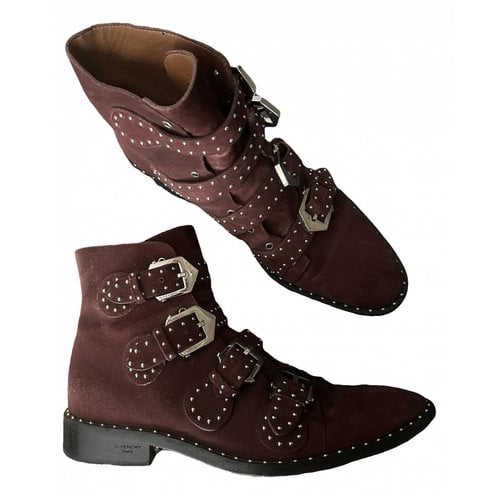 Pre-owned Givenchy Leather Buckled Boots In Burgundy
