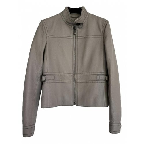 Pre-owned Bottega Veneta Leather Biker Jacket In Grey