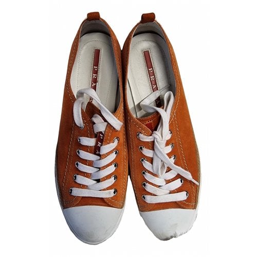 Pre-owned Prada Leather Trainers In Orange