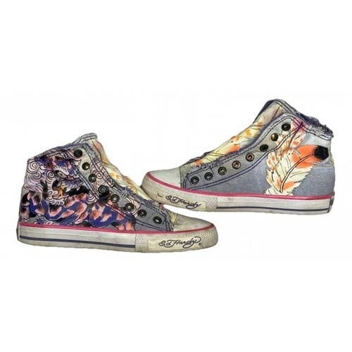 Pre-owned Ed Hardy Cloth Trainers In Purple