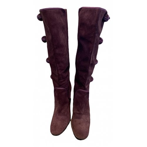 Pre-owned Celine Velvet Boots In Purple