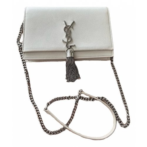 Pre-owned Saint Laurent Kate Monogramme Leather Clutch Bag In White