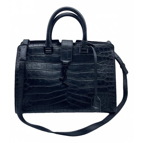 Pre-owned Saint Laurent Monogram Cabas Leather Handbag In Black