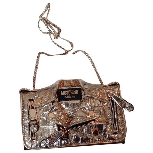 Pre-owned Moschino Biker Leather Crossbody Bag In Gold