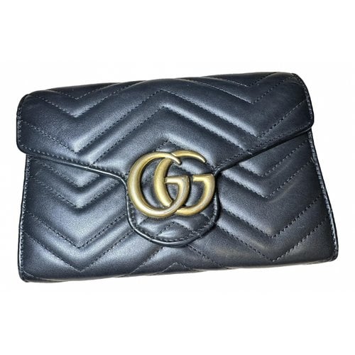 Pre-owned Gucci Marmont Leather Wallet In Black