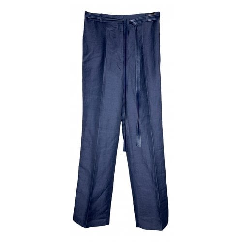 Pre-owned Celine Linen Large Pants In Blue