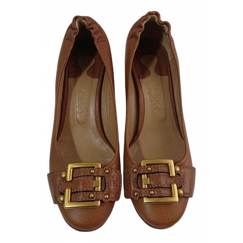 Pre-owned Chloé Leather Ballet Flats In Camel