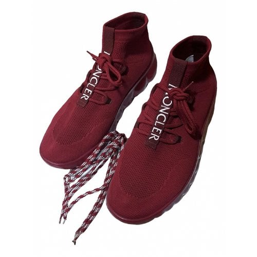 Pre-owned Moncler Cloth Trainers In Burgundy