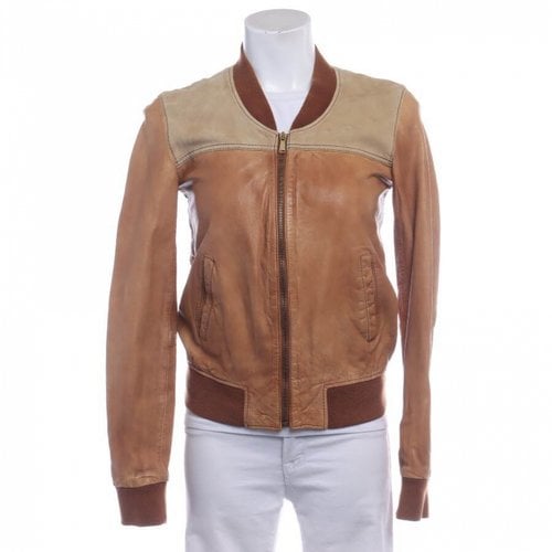 Pre-owned 7 For All Mankind Leather Biker Jacket In Brown