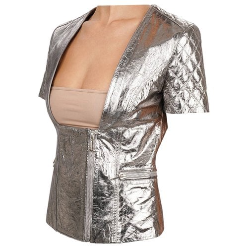 Pre-owned Philipp Plein Leather Short Vest In Silver
