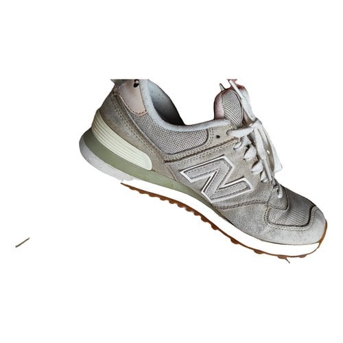 Pre-owned New Balance 574 Leather Trainers In Beige
