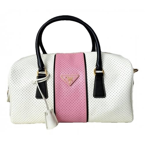 Pre-owned Prada Leather Bowling Bag In White