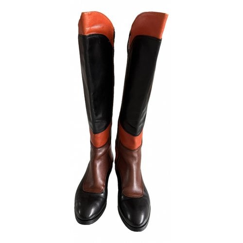 Pre-owned Miu Miu Leather Riding Boots In Black