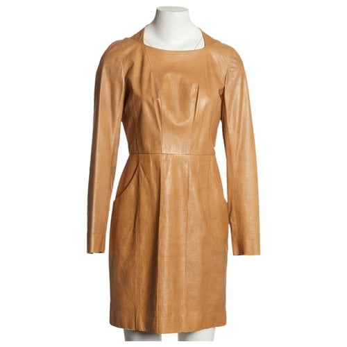 Pre-owned Chanel Leather Mid-length Dress In Beige