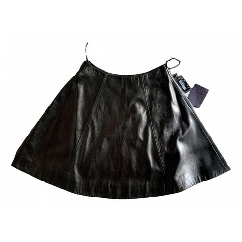 Pre-owned Prada Leather Mini Skirt In Black